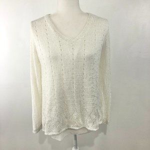 Sioni Studio White Sequined V-Neck Sweater | M